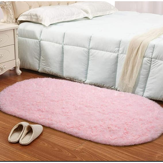 Tapete oval 1,50m x 50cm passadeira antiderrapante antialérgico rosa claro bb temos varias cores
