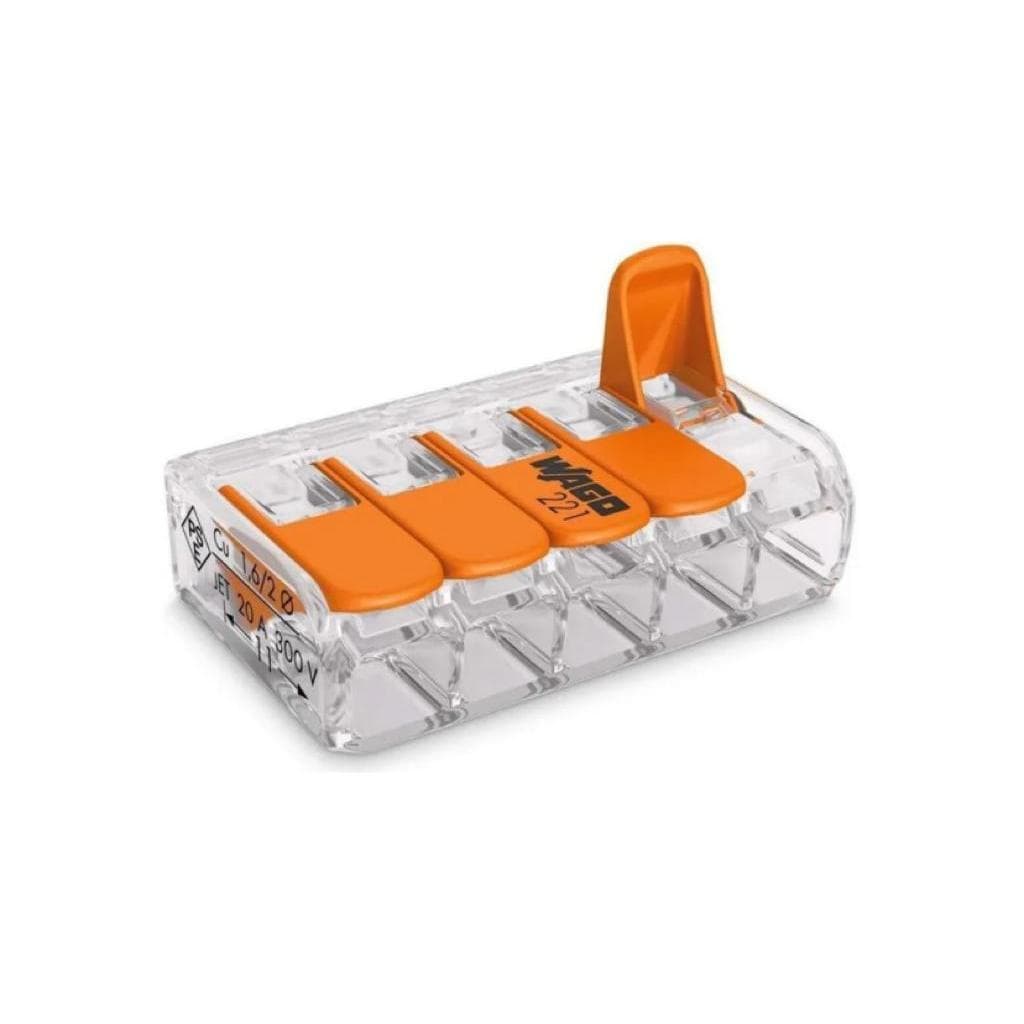 kit 3 Conector Emenda Wago 5 Vias 4mm Transparente ORIGINAL