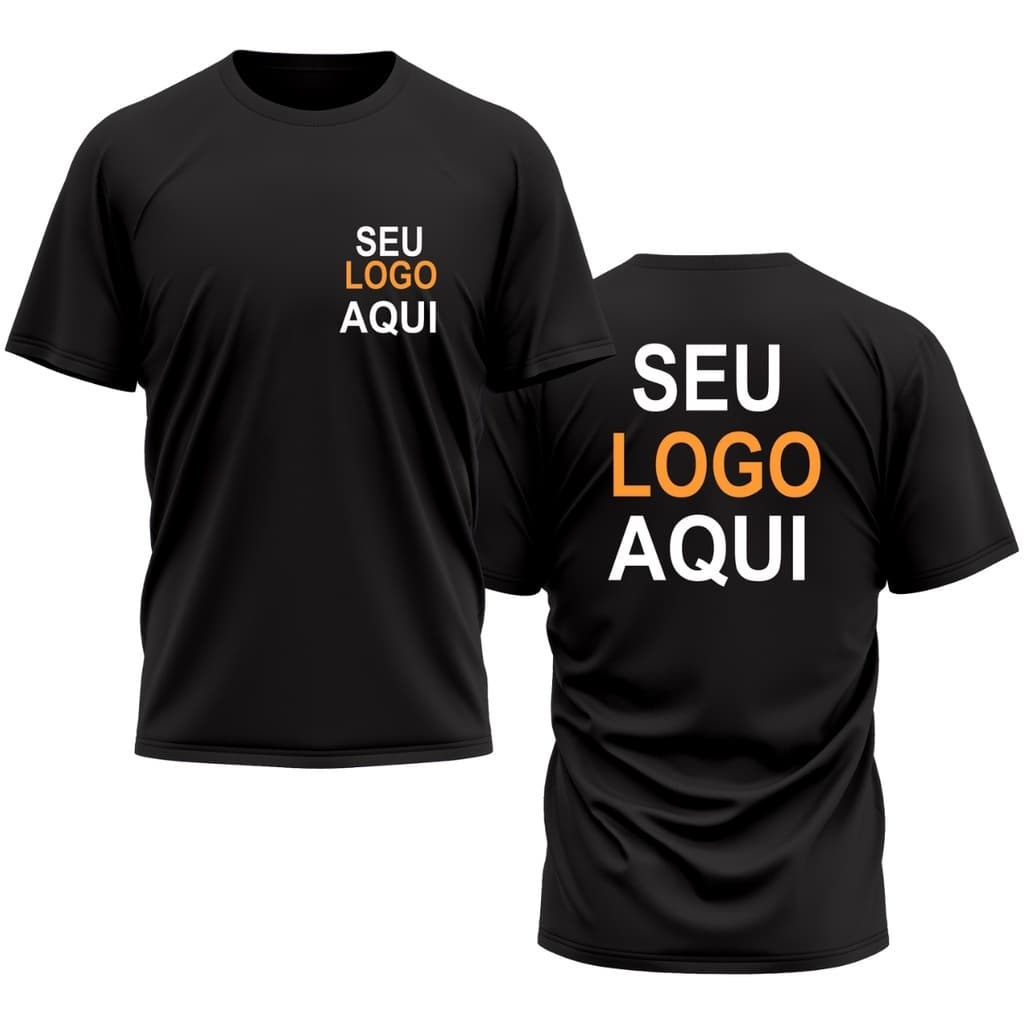 Camiseta malha fria PV Preta personalizada Masculina Feminina logo da empresa DTF alta durabilidade