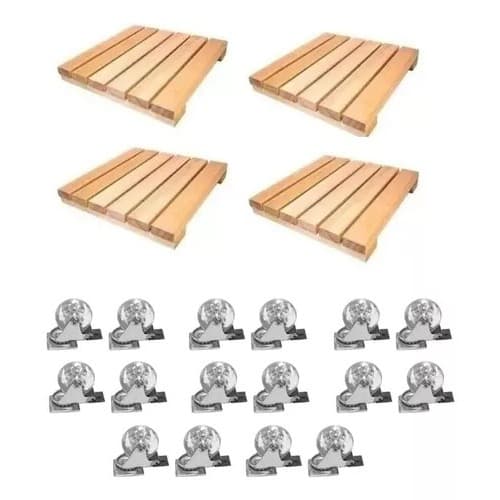Kit Com 4 Unidades suporte para plantas vaso de plantas Com 16 Rodinhas Com Trava 35mm Tablado Madeira Maciça
