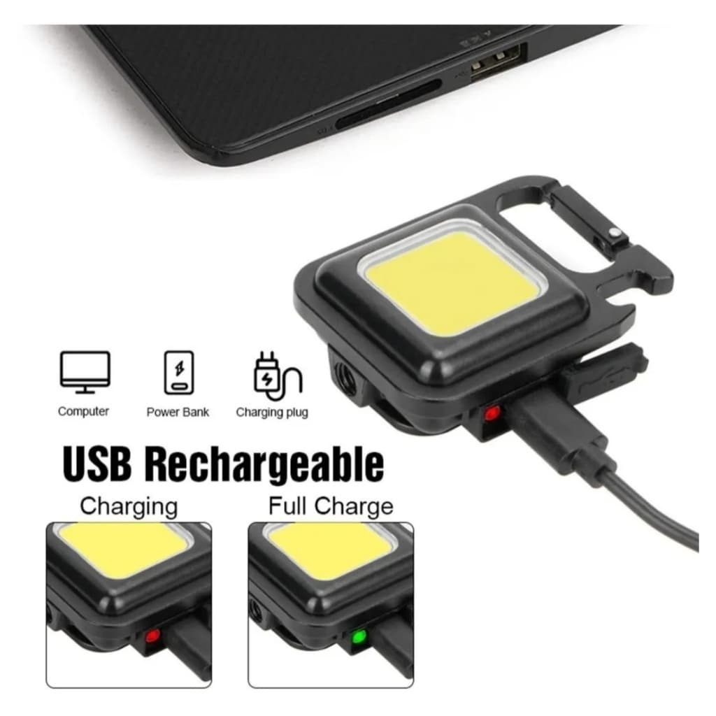 Mini Lanterna Potente Chaveiro Portátil Recarregável Usb Abridor Garrafas 3 em 1