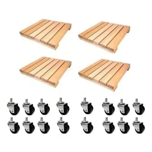 4 Unidades Deck 30x30 Madeira Maciça Área Externa suporte para vaso de plantas Com 16 Rodinhas Duplas