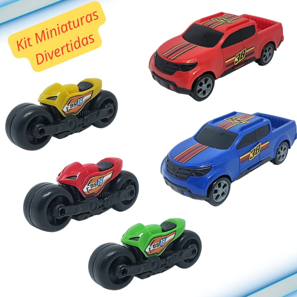 Kit 2 Carrinhos Picape Caminhonete 3 Moto Corrida Brinquedo infantil BS TOYS Oferta Imperdível