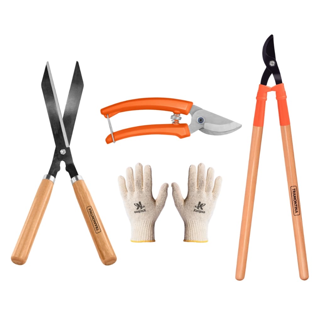 Kit de Jardinagem 3Pcs Tramontina Tesourão de Poda 60cm + Tesoura de Grama + Tesoura de Poda e Luva