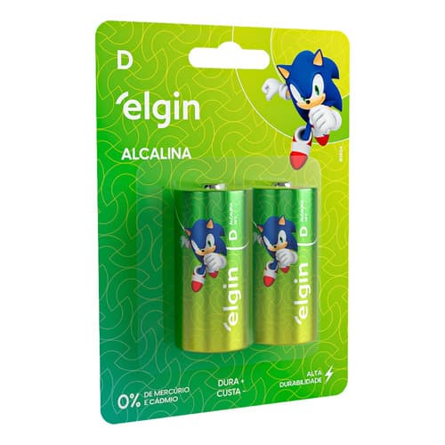 Pilhas D Grande LR20 Alcalina Elgin Blister Com 2 Unidades