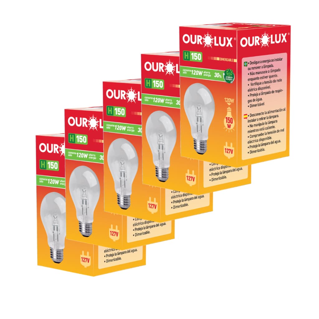 Kit 5 Lâmpadas E27 Halógena Clara 120w P/ Churrasqueira 127v