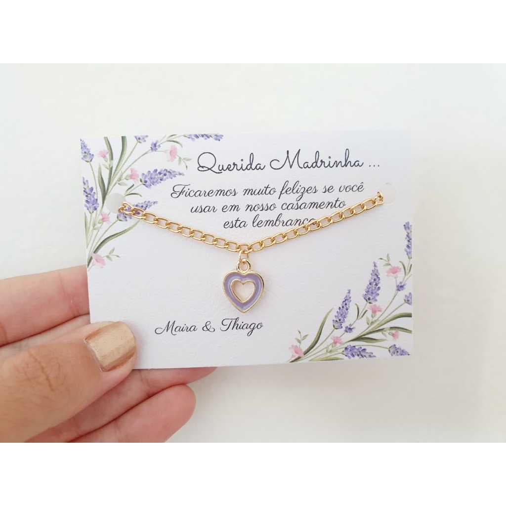 kit pulseira coração colorido para presentear madrinha e daminha de casamento