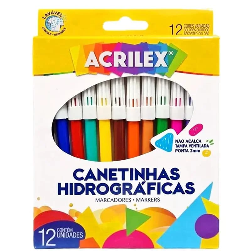 Canetas Hidrográfica com 12 Cores - Acrilex