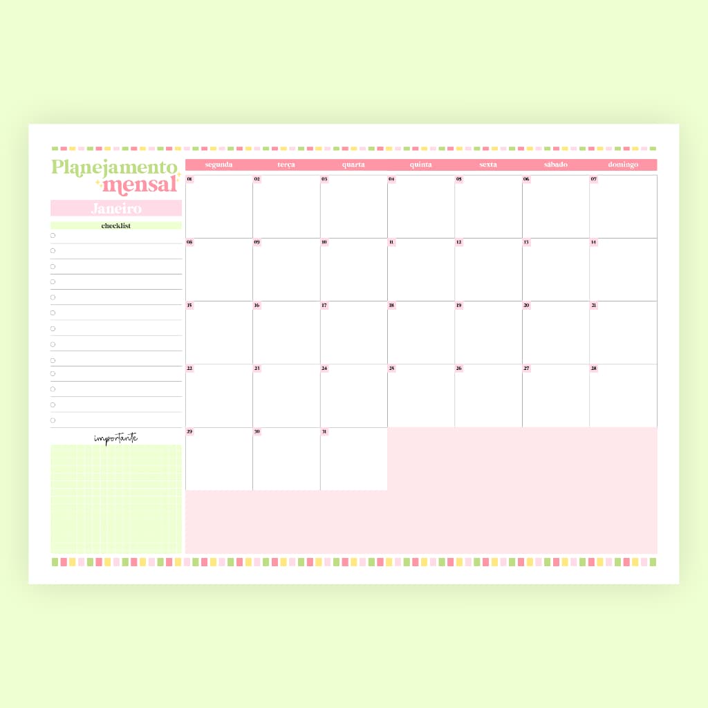 Planner de Mesa Mensal
