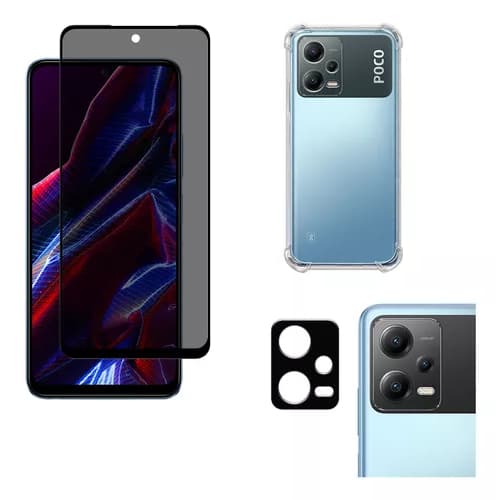 Kit Para Xiaomi Poco X5 5G  Película Privacidade + Capa Capinha Anti Shock+Pelicula Camera 3D