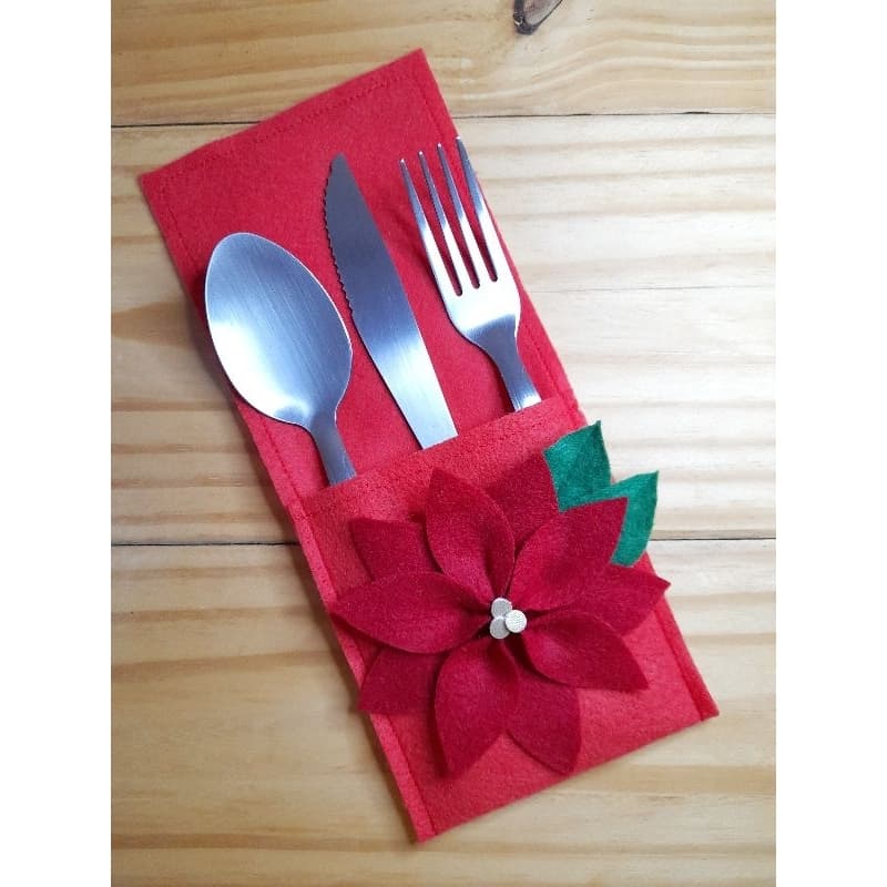 kit com 6 Porta-Talheres Natalino, Porta Talher de Natal