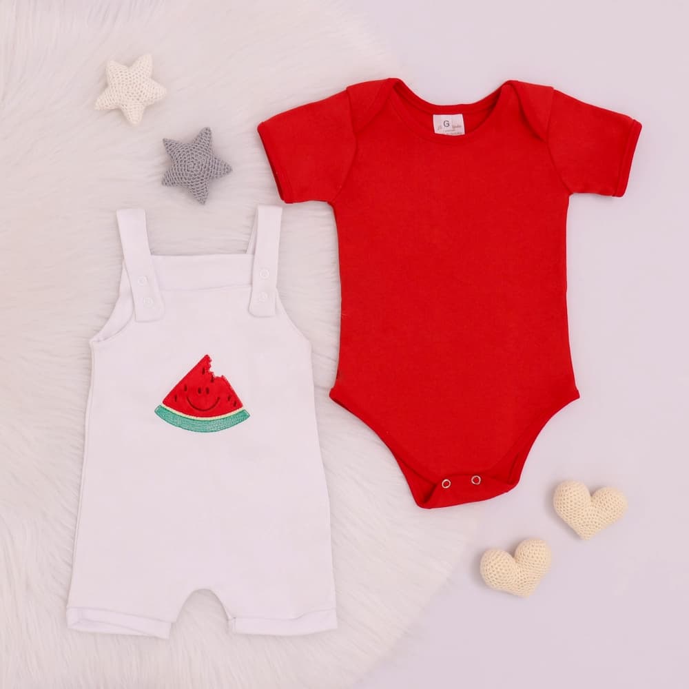 Jardineira de botões + body de maga curta para bebe menina , confeccionado em tecido 100% algodão