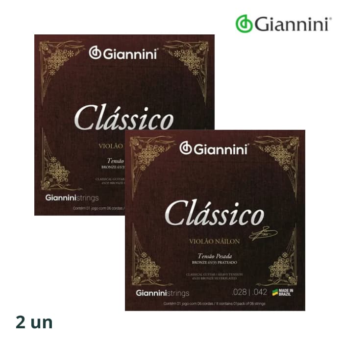 Kit 2 Encordoamentos Violao Tensão Alta Pesada 65/35 Giannini