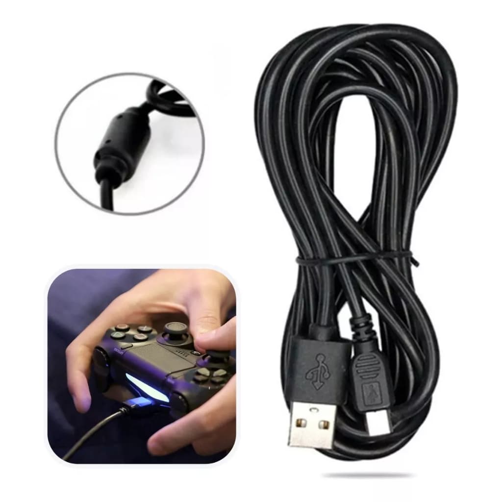 Carregador Cabo para Carregar Controle PS4 Playstation 4 Com Filtro 2 metros USB V8