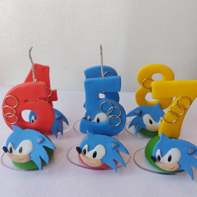 Vela Sonic/Vela de Aniversário Sonic/Biscuit Sonic/Sonic Jogos/Decoração de Festa Sonic/Vela