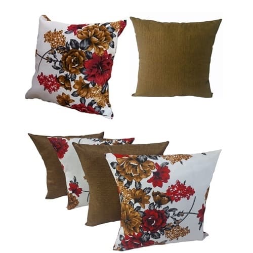 KIT 6 CAPAS ALMOFADAS 3 FLORES VERMELHAS 3 MARROM 45X45 CM COM ZIPER ESCONDIDO