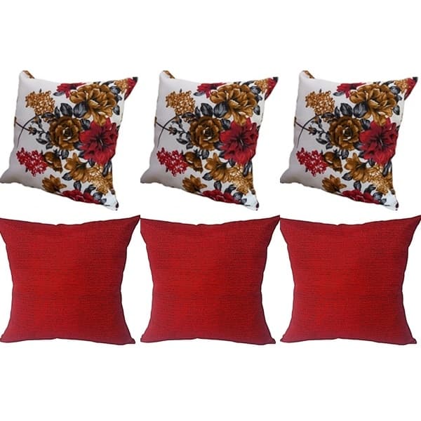 kit 6 capas almofadas 3 flores vermelhas 3 vermelhas lisas 45x45 cm com ziper escondido