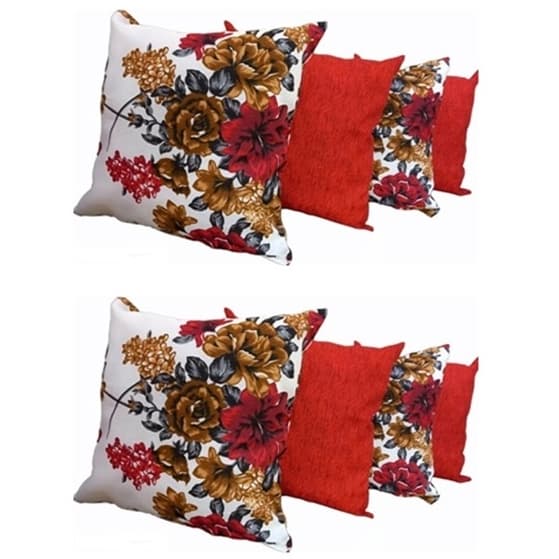 KIT 8 CAPAS ALMOFADAS 4 FLORES VERMELHAS 4 VERMELHAS LISAS 45X45CM COM ZIPER ESCONDIDO