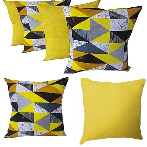 KIT 6 CAPAS 3 GEOMÉTRICAS AMARELAS 3 AMARELAS LISAS 45X45CM COM ZIPER ESCONDIDO