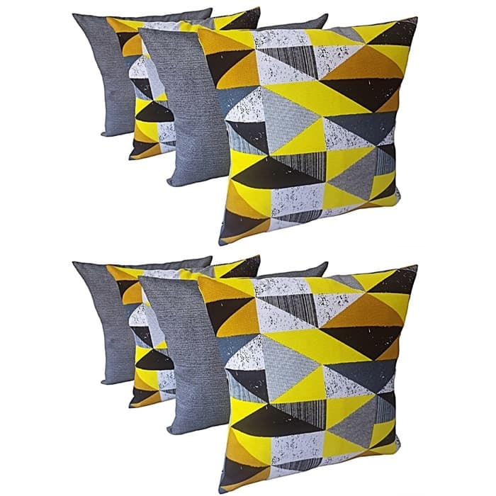 KIT 8 CAPAS 4 GEOMÉTRICAS AMARELAS 4 CINZA LISAS 45X45CM COM ZIPER ESCONDIDO