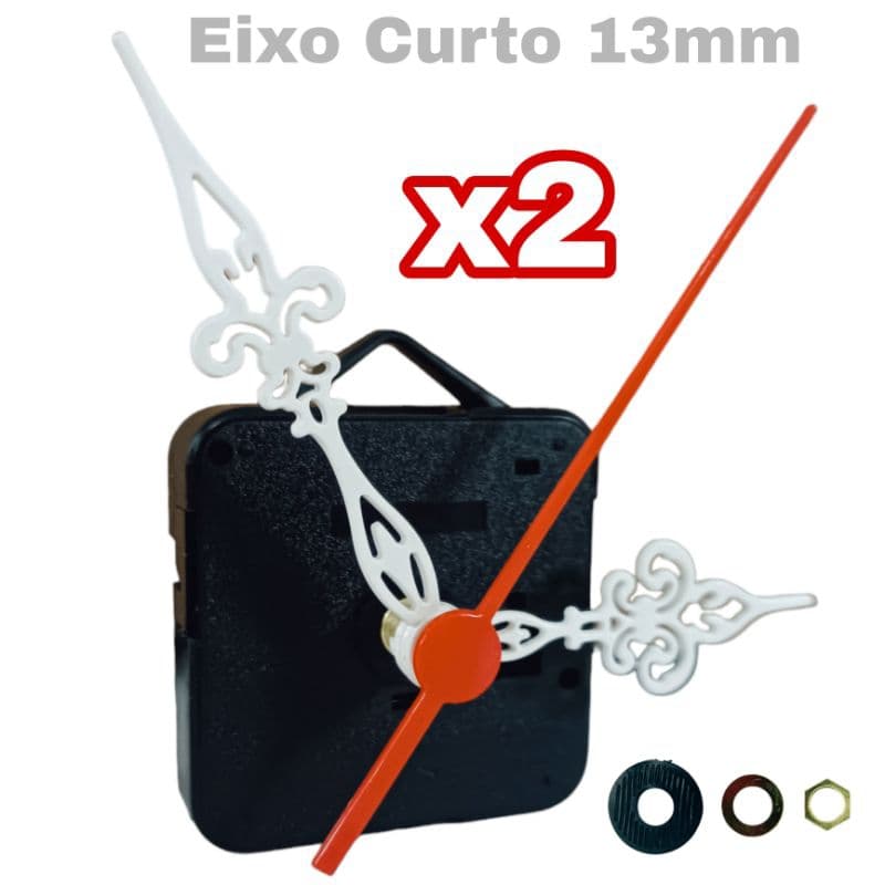 2 Mecanismo Para Montar Relógio De Parede Personalizado Eixo 13mm Ponteiro Colonial Branco Artesanato