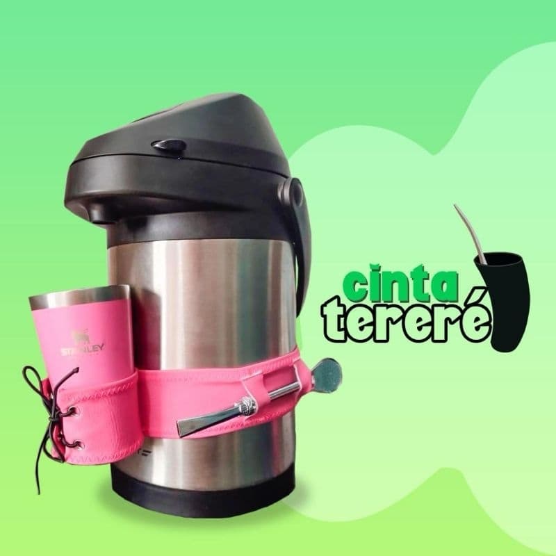 cinta tereré, cinta para garrafa térmica com suporte de copo/guampa e bomba, para garrafas de inox a vácuo de 2,5 a 5 LT