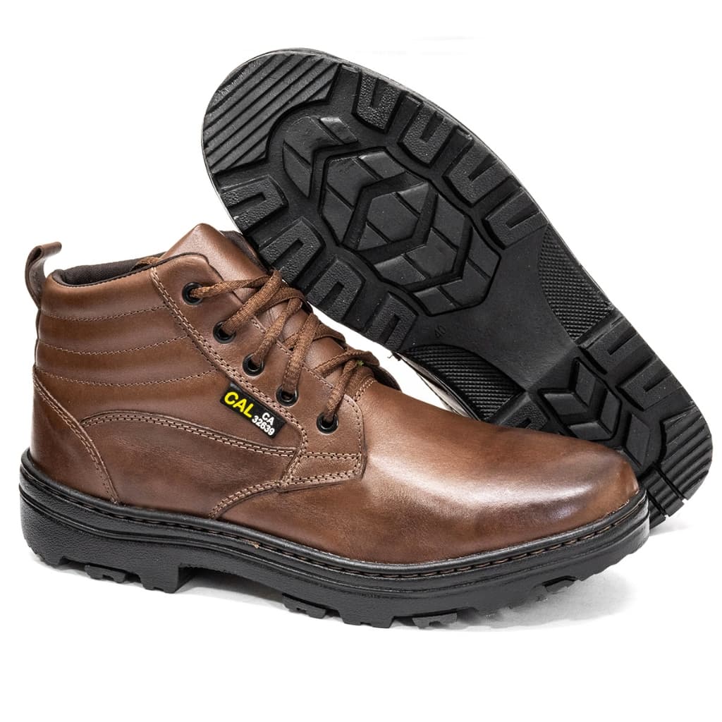 Bota de Segurança com CA Couro Legítimo Bico PVC EPI Trabalhe Confortável Callshoes