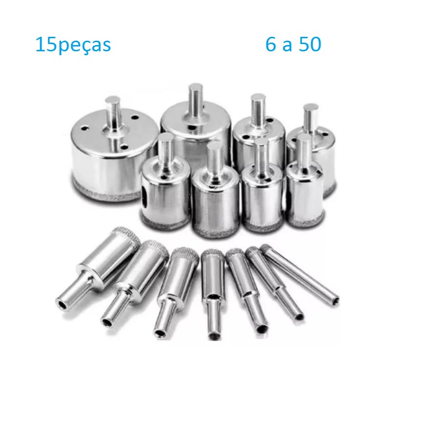 15 Brocas Diamantadas Serra Copo P Vidro Azulejo 6 A 50mm