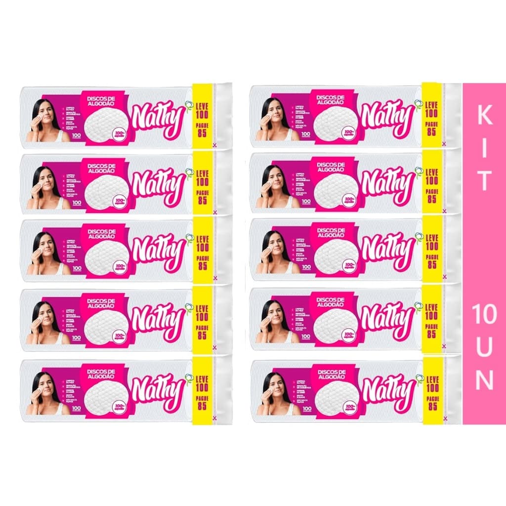 Kit 10 Unid C/100 Discos Algodão Dupla Face Limpeza Facial