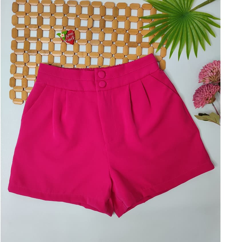 YW & X MODA  short feminina alfaiataria cintura alta  basico com bolso e elastico traseiro  sht-11
