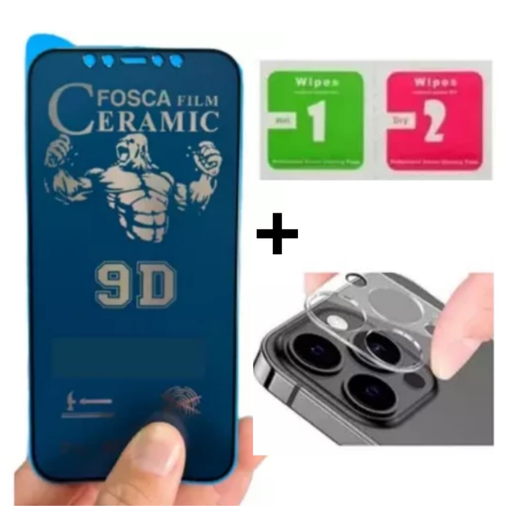 Película 9d Privacidade Fosca Cerâmica + Película de Câmera 3D Para iPhone 14 Normal 6.1 / 14 pro 6.1/ 14 Pro Max 6.7