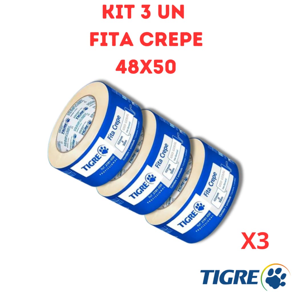 Fita Crepe Branca Fita Larga e Grossa 3 UN Tigre Fita 48X50 Uso Geral Fita Para Pintura 50 metros