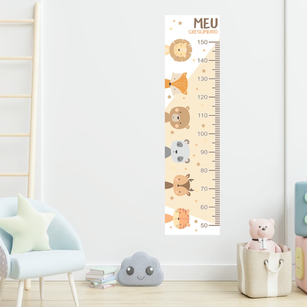 Adesivo Parede Infantil Régua de Crescimento Bichinhos Baby Safari Boho quartinho bebê
