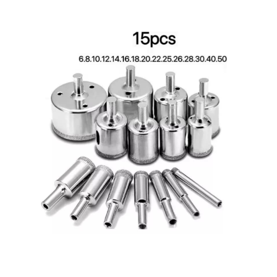 JOGO COM 15 BROCAS DIAMANTADAS 6-50MM VIDRO CERAMICA PISO