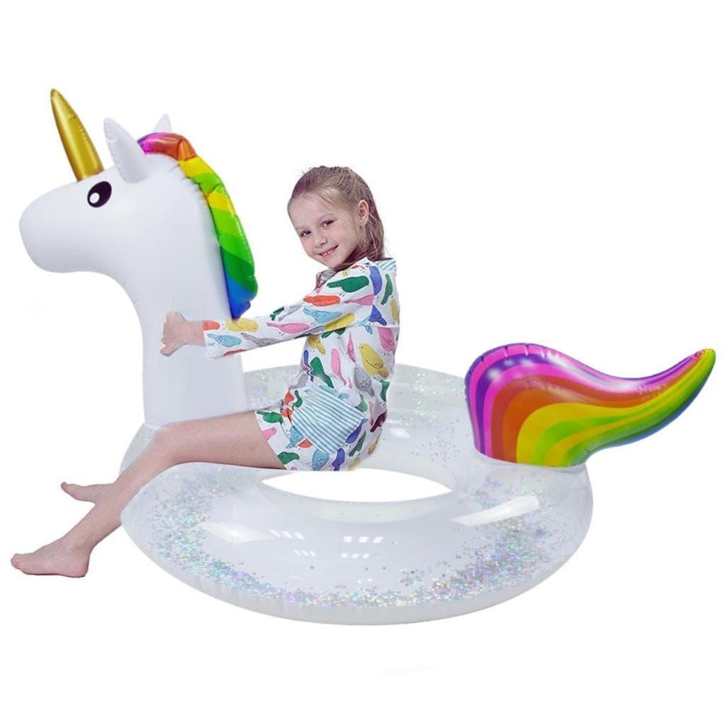 Boia Inflável Unicórnio 90cm com Glitter Piscina e Praia Infantil e Adulto