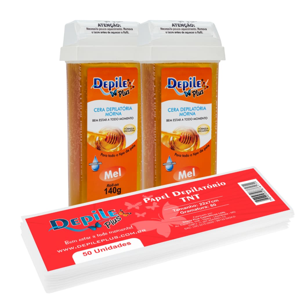 Kit 2 Roll-on Hidrossolúveis + Papel Depilatório TNT 50 unidades para Depilação Depile Plus