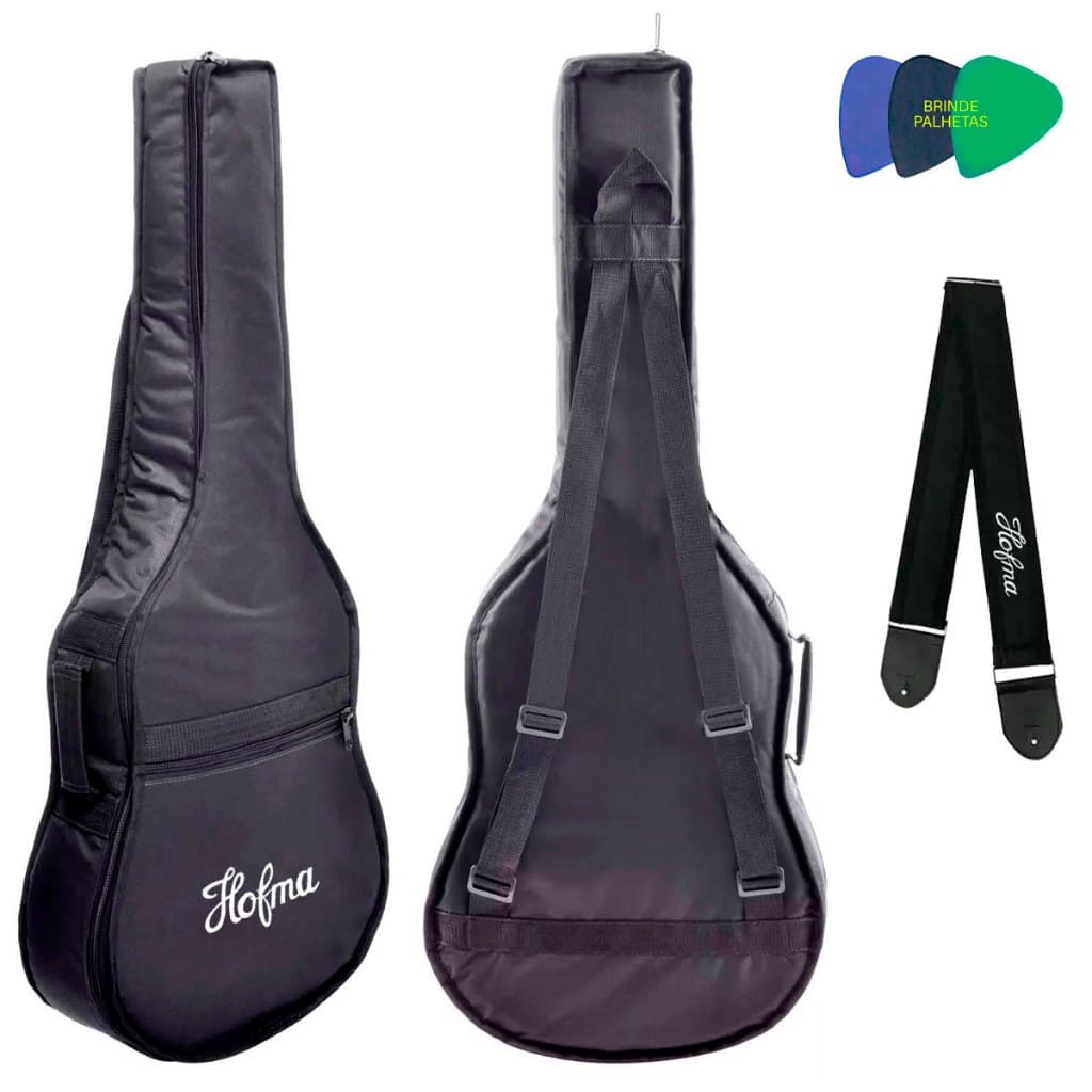 BAG CAPA ALMOFADADA PARA VIOLÃO HOFMA CLÁSSICO OU FOLK + ALÇA ALMOFADADA HOFMA