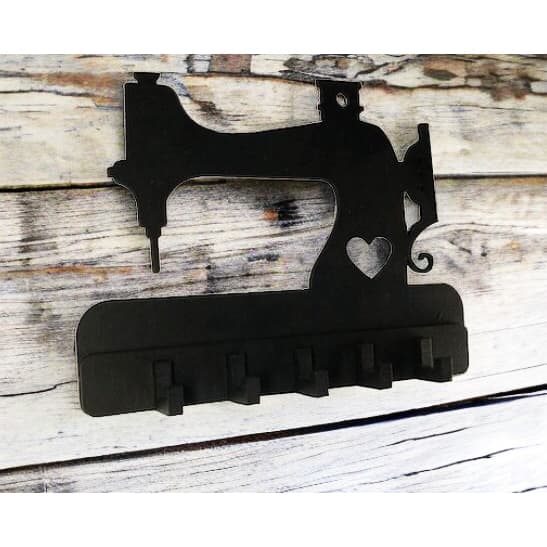 Porta Chaves Criativo MAQUINA COSTURA Atelie MDF Preto Fosco