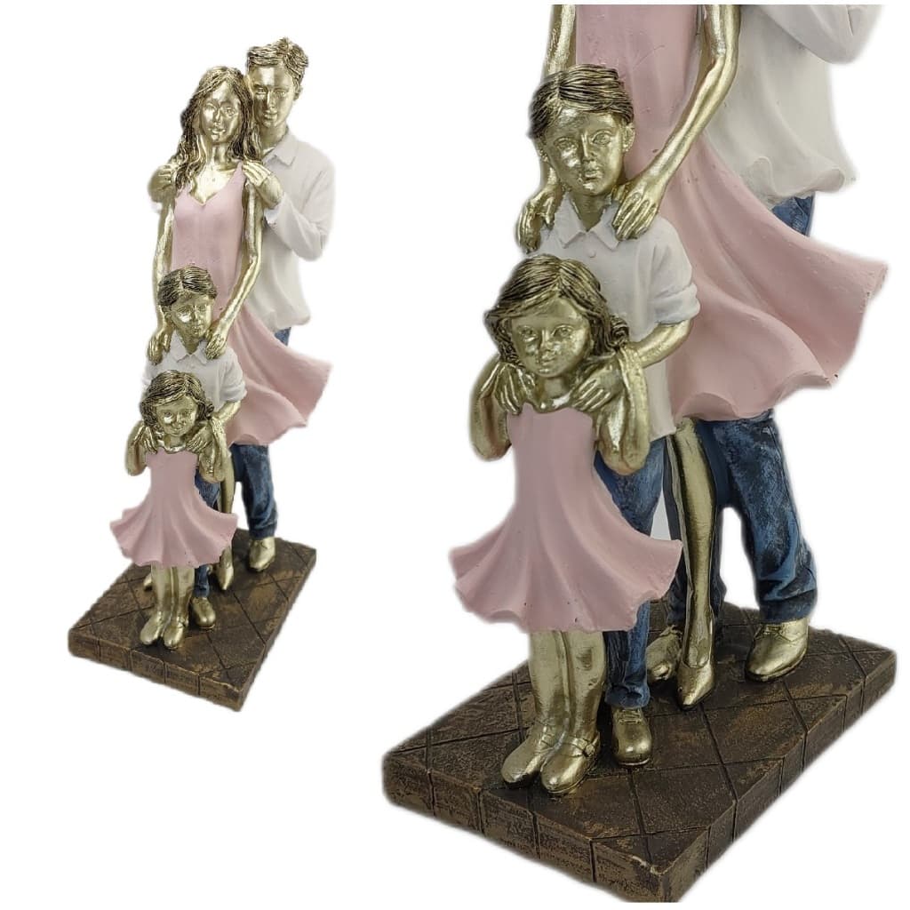 Estatueta Família Decorativa Casal com dois filhos Menino Menina