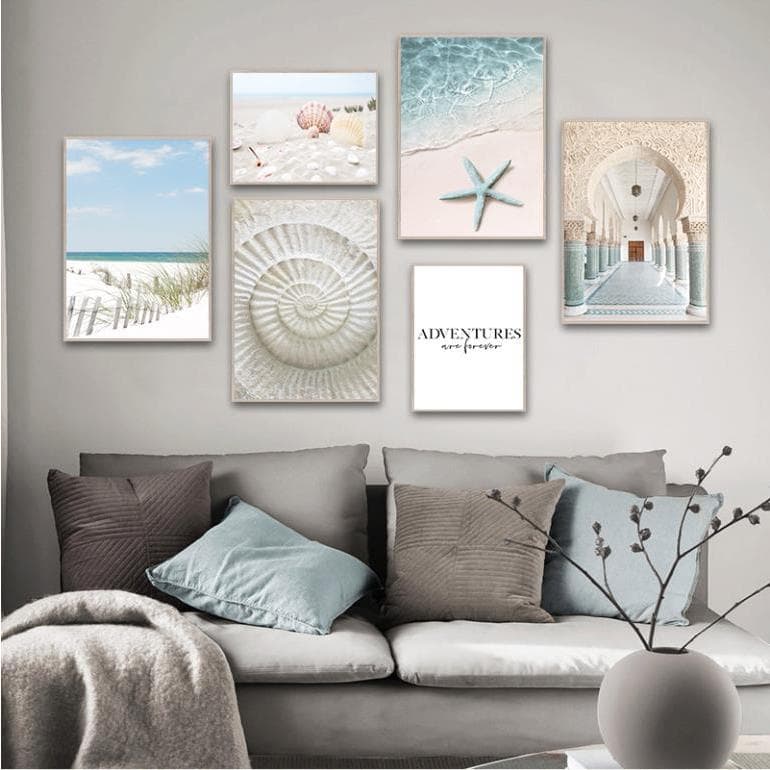 Quadro Imagem do verão para a decoração, cópia do escudo do mar, palácio, areia,cartaz do coco, Seawater, arte nórdica moderna, vibrante