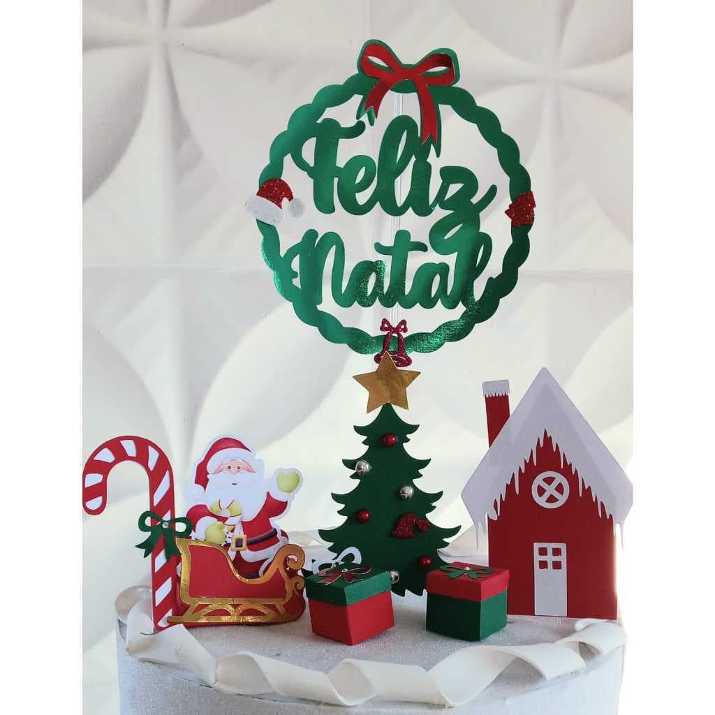 Topo de Bolo Feliz  Natal - Papai Noel
