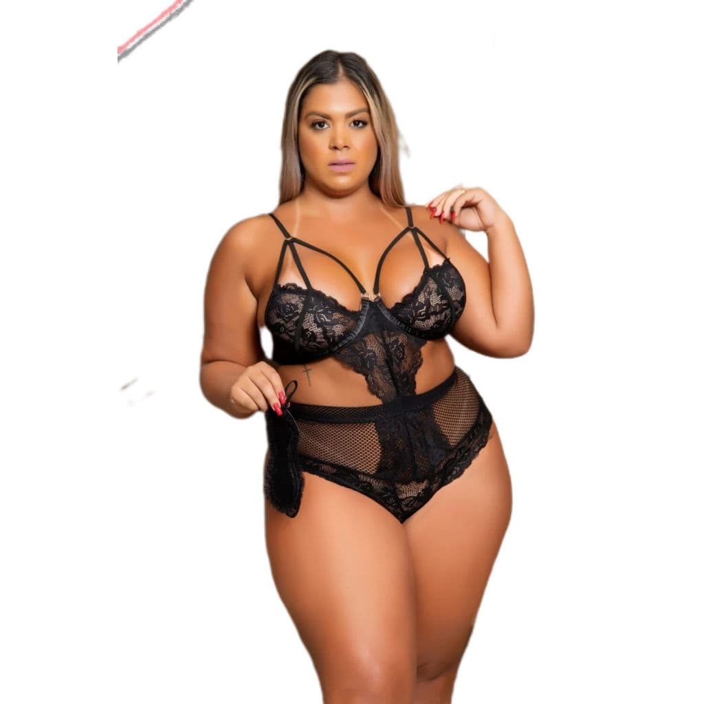 Body Feminino Rendado Coleguinha + Mascara Dormir Plus Size