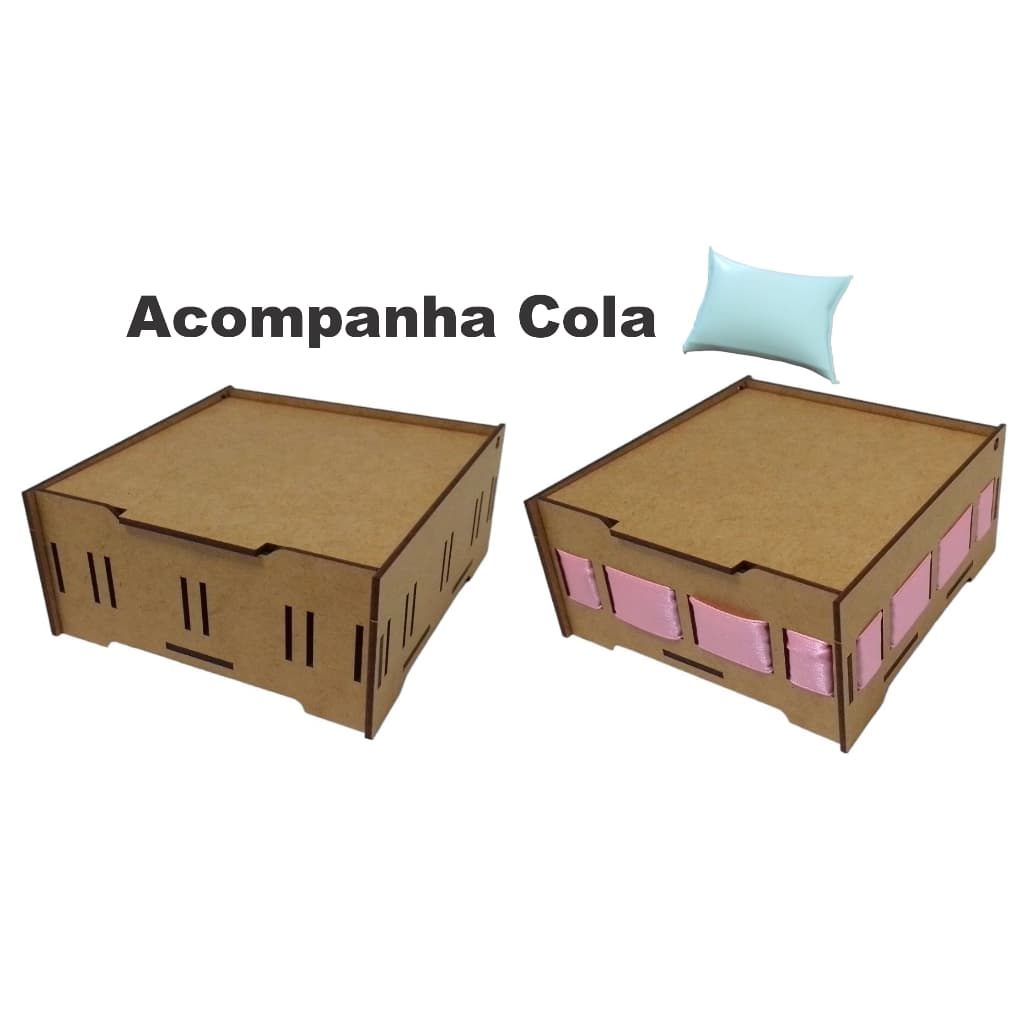 10 Caixas 10x10x3 cm Passa Fita Tampa Articulada Lembrancinhas MDF