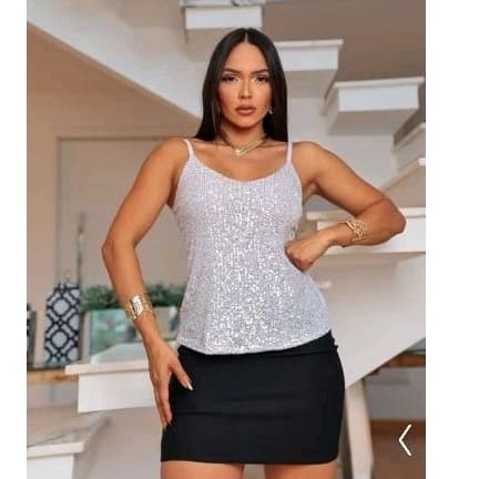 Blusa Camiseta Regata Regatinha Estilo Paetê Brilho Brilhoso Alcinha