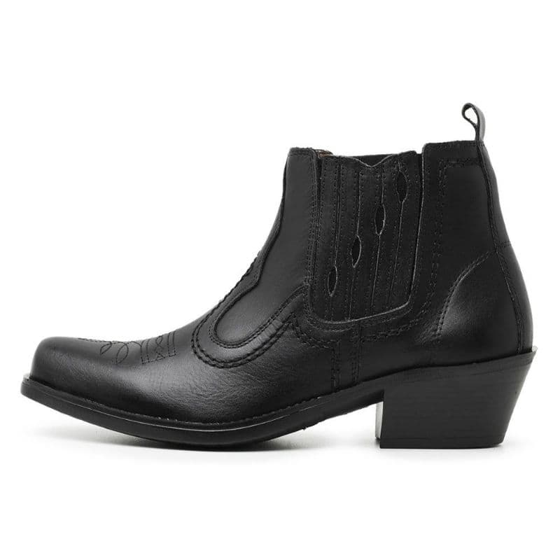 Botina Masculina em Couro Bota Texana Country  Bico Fino Salto Carrapeta