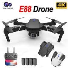 KDBFA Dobrável Quadcopter Drone, E88 Pro, WiFi FPV Drone, Câmera Grande Angular HD 4K 1080P, Altura Hold RC, Helicóptero Brinquedos Presente, Novo, 2023