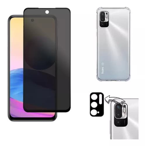 Kit Para Xiaomi Note 10 5G Película Privacidade + Capa Capinha Anti Shock+Pelicula Camera 3D