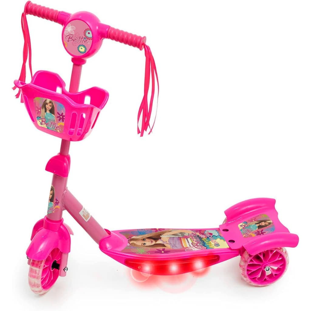 Patinete Musical 3 Rodas Infantil Cesta E Luzes Bettie Barbie Novidade