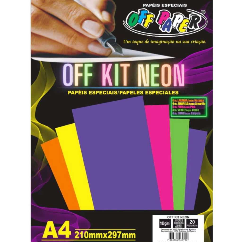 PAPEL NEON A4 180G 20FLS - CORES VARIADAS E KIT FESTA NEON