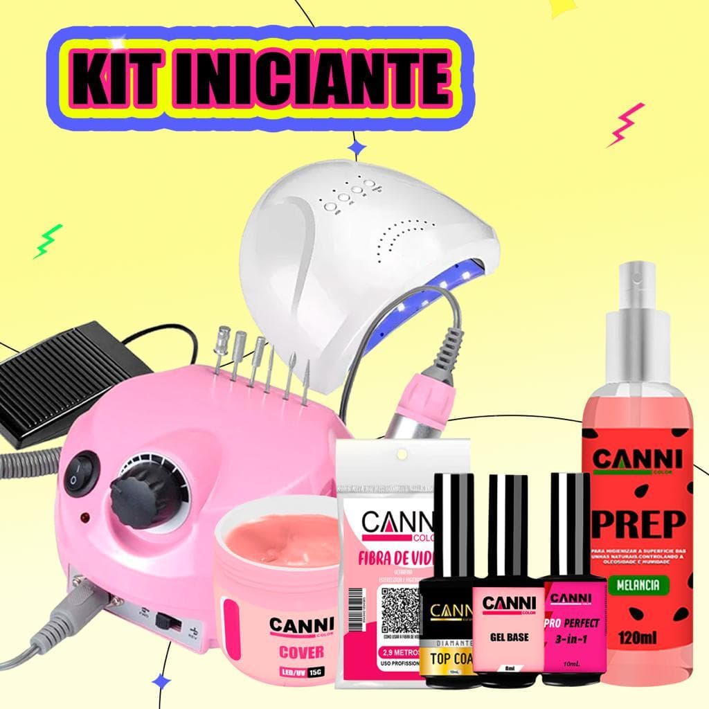 Kit Unhas Gel Completo Acrigel e Fibra canni color completo